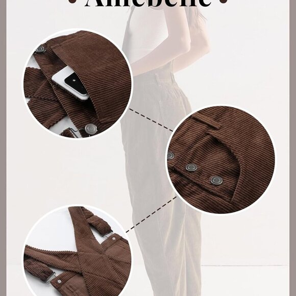 Corduroy Overalls for Women Barrel Wide Leg Bib Corduroy Pants Women Adjustable - Picture 4 of 7